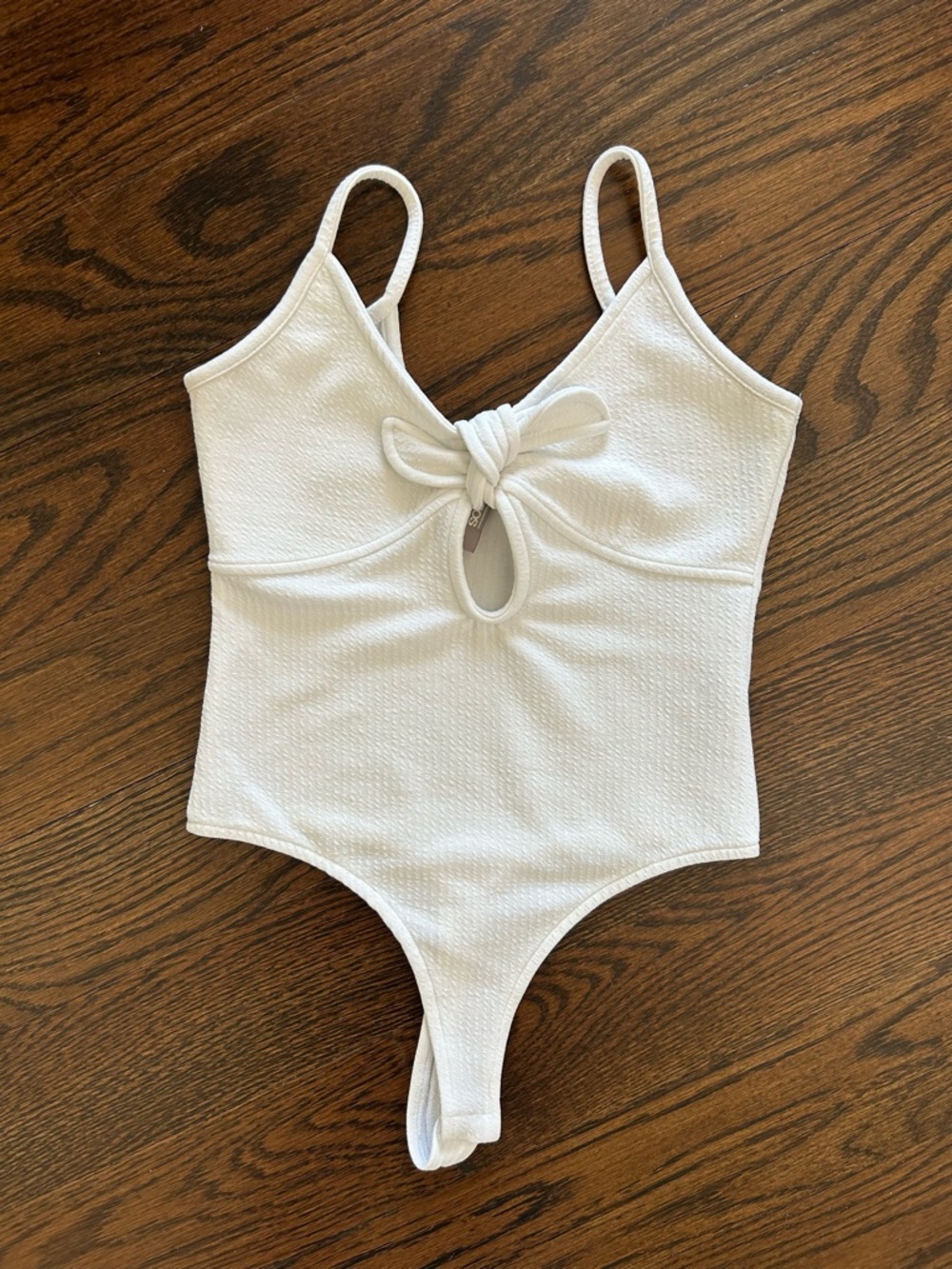 ASOS White Textured Bodysuit | Tie Front Cutout Top | Y2K